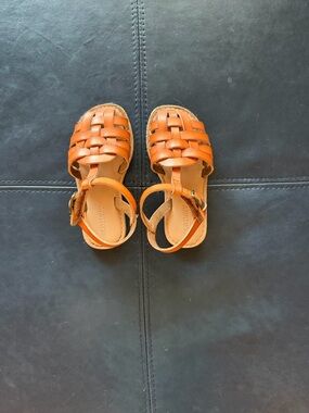 Cognac Brown Kids Leather Woven Sandals